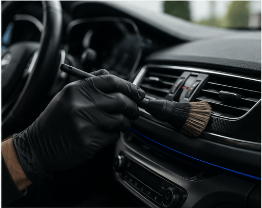 Dashboard wordt met een kwast gereinigd
