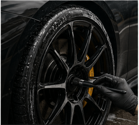 Velg wordt met een borstel gereinigd